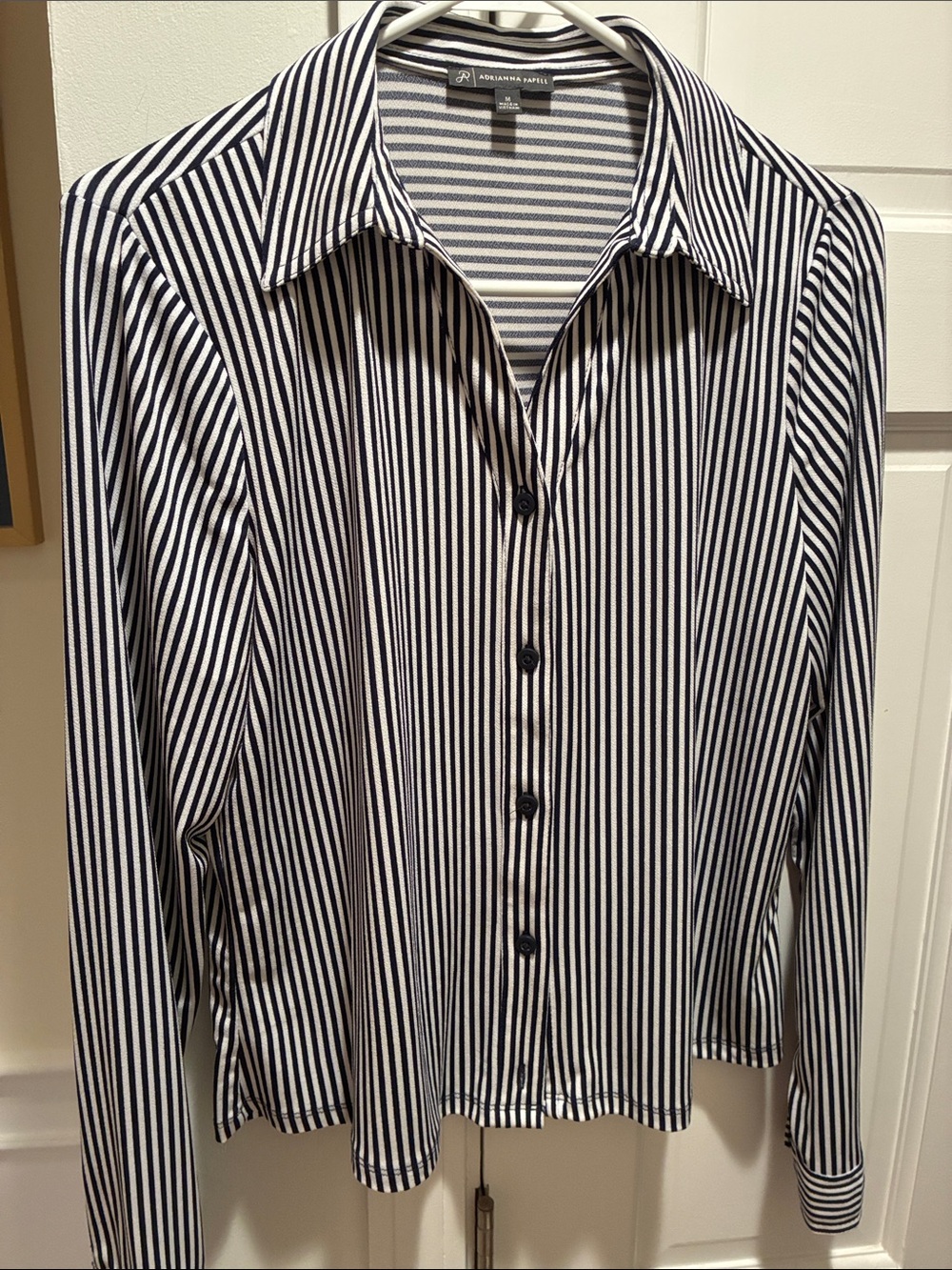 Adrianna Papell Black  and White Striped Button-Up Blouse